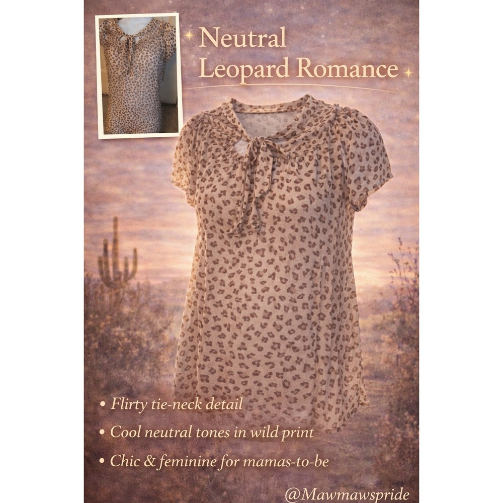 Lavish Maternity‎ Leopard Print Tie Neck Blouse boho western yeah baby Large